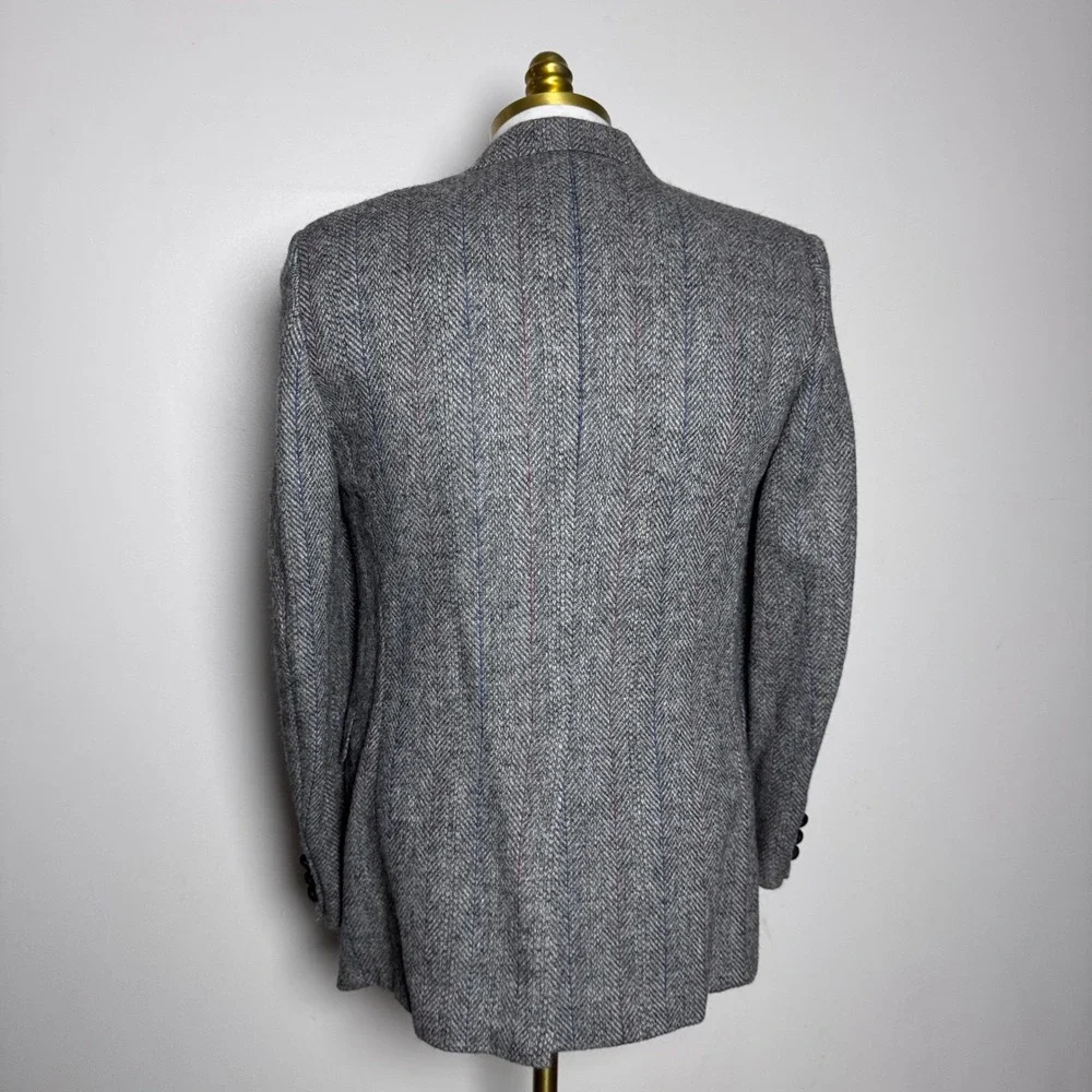 Kingsridge Blazer Mens 38R Grey Herringbone Striped Vintage Wool Sport Coat